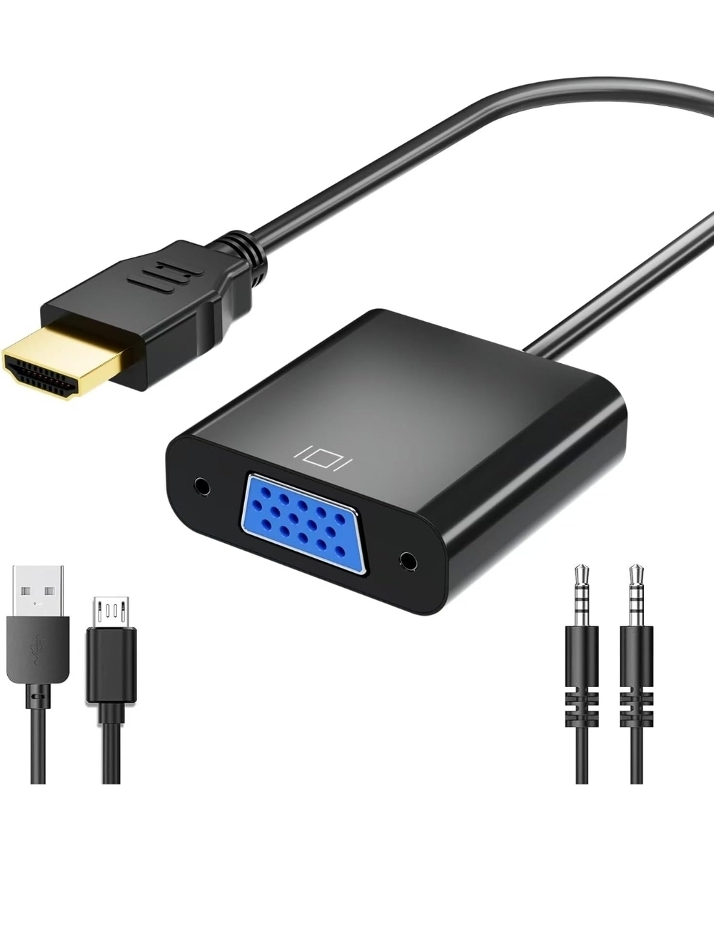 HDMI to VGA Adapter 1080P Video Converter M to F w/3.5mm Audio MiniUSB to USB
